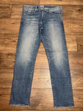 SMN USA Hunter Standard Slim Island Light Blue Distressed Denim Jeans Men 36x32